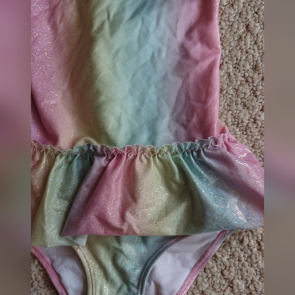 H & M Flounce-trimmed Swimsuit in Shimmer Light pink/ombre Rainbow size 8/10 - Picture 8 of 13